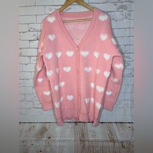 Charming Pink Heart Women's Cardigan
